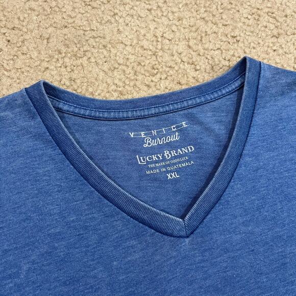 Lucky Brand Venice Burnout Mens V Neck T Shirt Blue Size 2XL - Picture 2 of 5